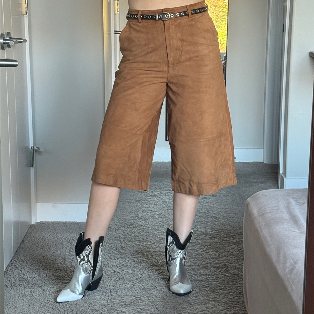 Real leather cropped pant